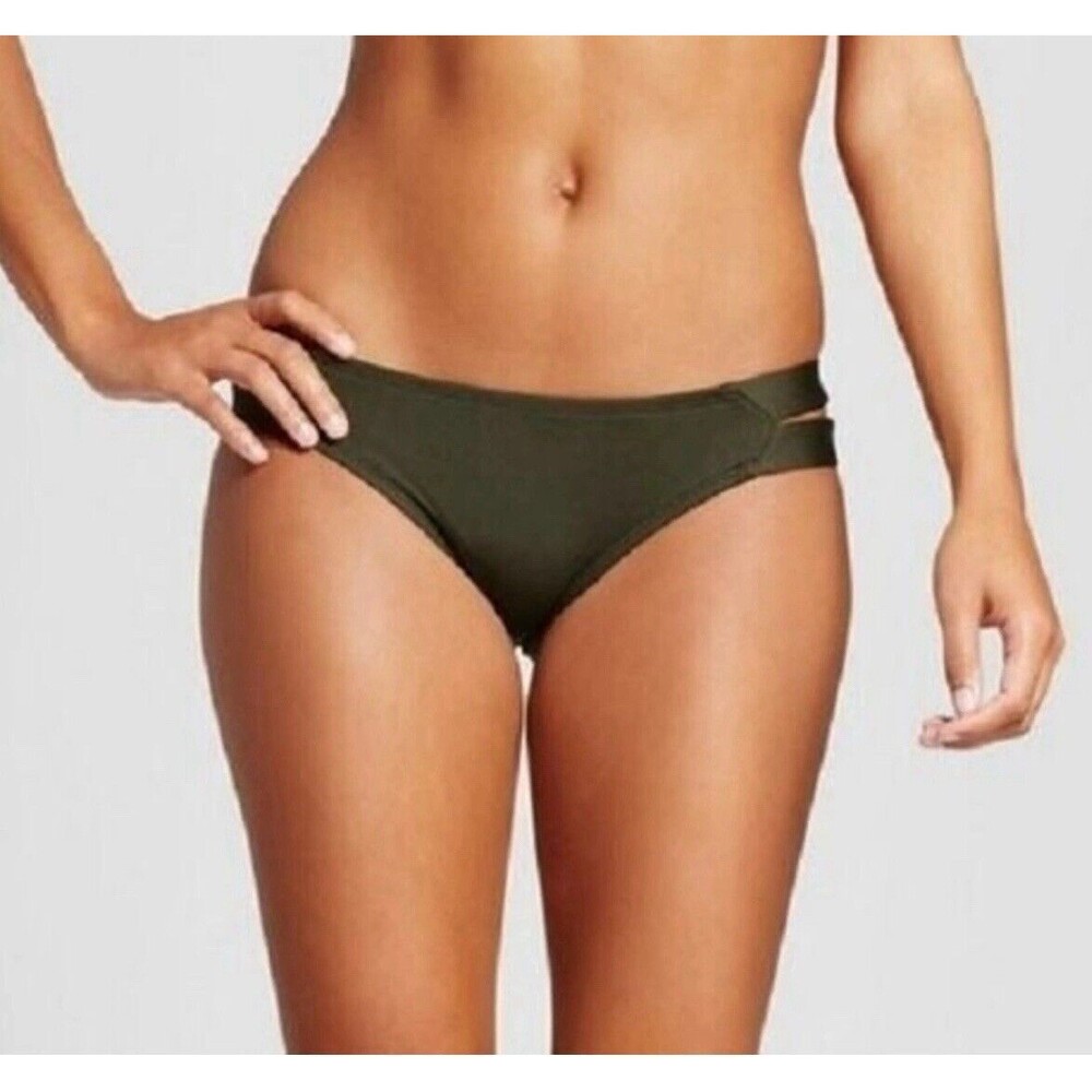 NEW Mossimo Target Swimwear Olive Green Double Tab Hipster Bikini Bottom Large L